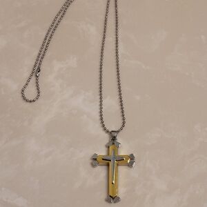 Men's Gold and Silver Cross Necklace